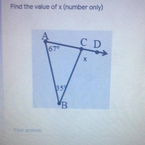 PLS HELP ASAP (giving BRAINLIEST)
Find the value of x (number only)