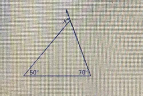 In the triangle above the value of x = _____ degrees (nearest whole number)