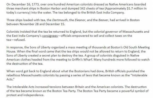 What are THREE pieces of evidence about the source that you gather about the Boston Tea Party?