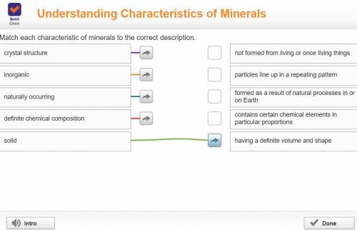 Match each of the characteristics of minerals to the correct description
