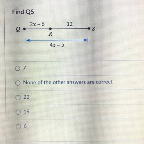 Find QS
7
22
19
6
none are correct