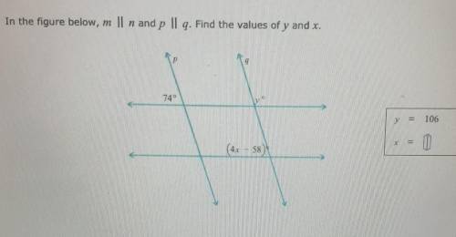 In the figure below, m || n and p II q. Find the values of y and x.