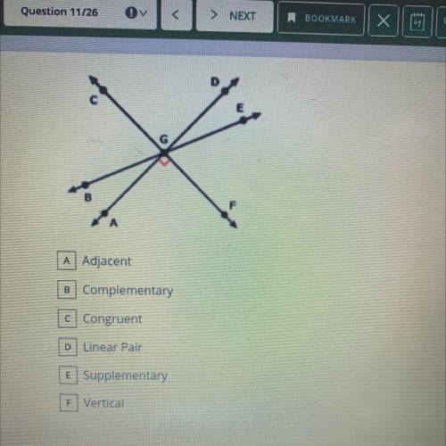 Select the angle relationship(s) that apply to the angle pair, CGB and FGE.
