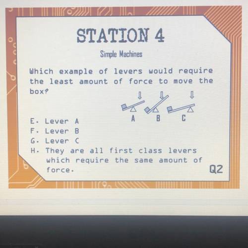 STATION 4

Simple Machines
Which example of levers would require
the least amount of force to move