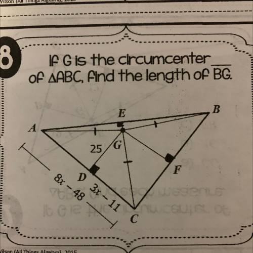 If g is the circumcenter of ABC find the length of bg