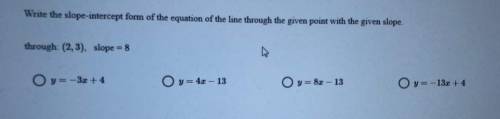 Write the slope intercept form of the equation of the line through the given point