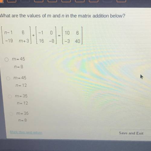 What are the values of m and n in the matrix addition below ? Help pls