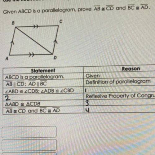 Given ABCD is a parallelogram, prove AB CD and BC & AD.