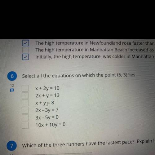 Select all the equations on which the point 5,3 lies