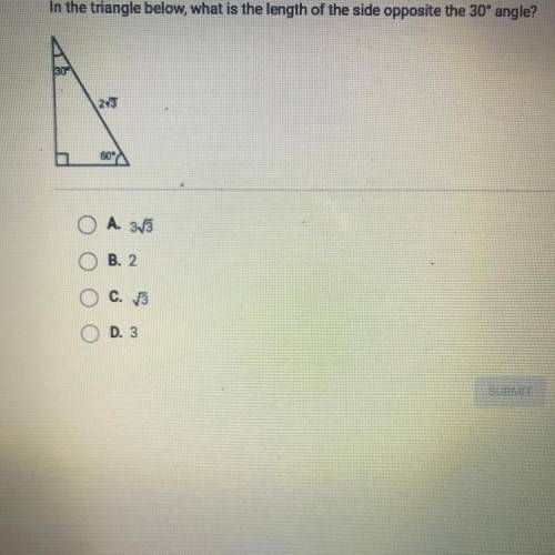 In the triangle below, what is the length of the side opposite the 30° angle?