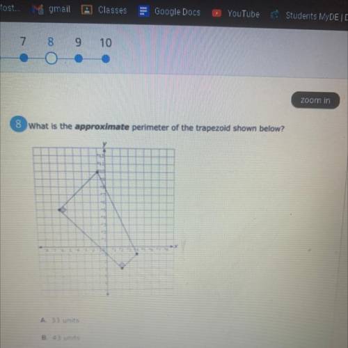 8 What is the approximate perimeter of the trapezoid shown below?
15 points