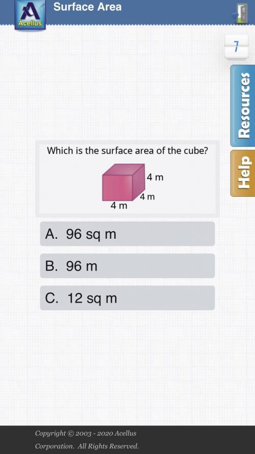 Which is the surface area of the cube?