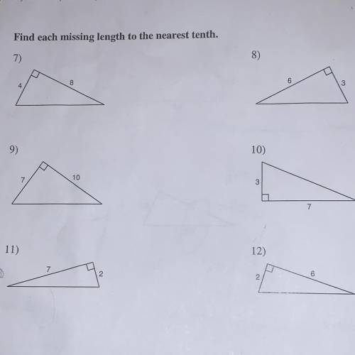 Find each missing length to the nearest tenth. asap!! ty!