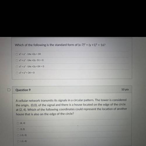 Please help

Which of the following is the standard form of (c-7)^2+(y+1)