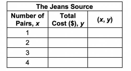 Which of the following is the correct set of ordered pairs for The Jeans Source?

1 - (1,25), (2,