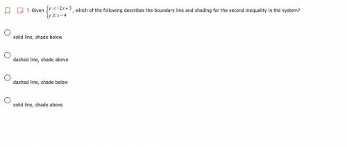 Given , which of the following describes the boundary line and shading for the second inequality in