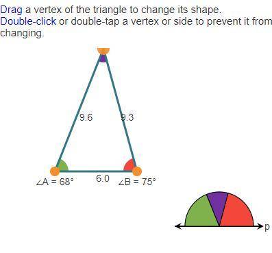 Create different examples of triangles.

∠C is represented by the purple section on line p.
When m