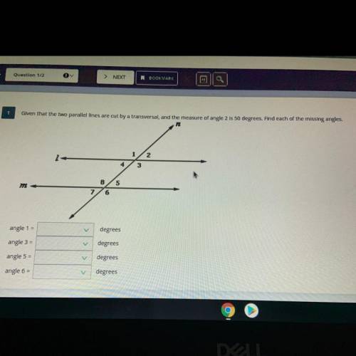 Given that the two parallel lines are cut by a transversal, and the measure of angle 2 is 50 degree