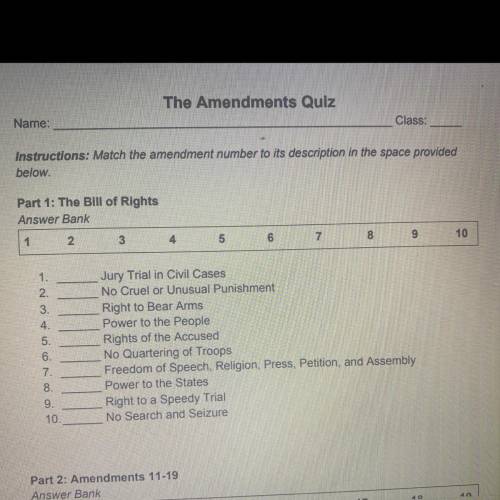Who can match this for my amendments quiz please help