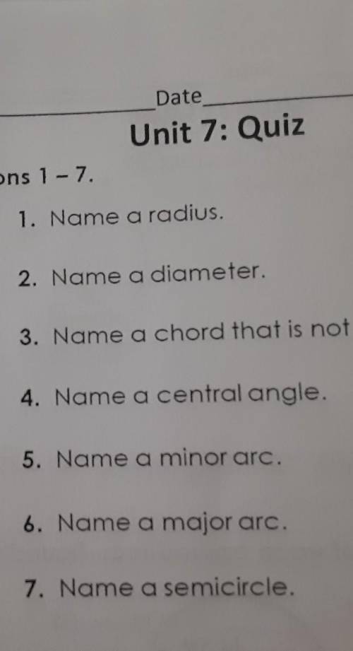 PLS HELP ME Pls help me I really need it3 is a Name a chord that is not a diameter