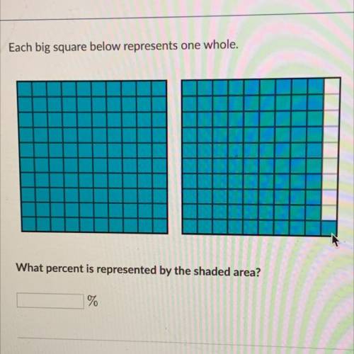 Each big square below represents one whole.

-
What percent is represented by the shaded area?
%