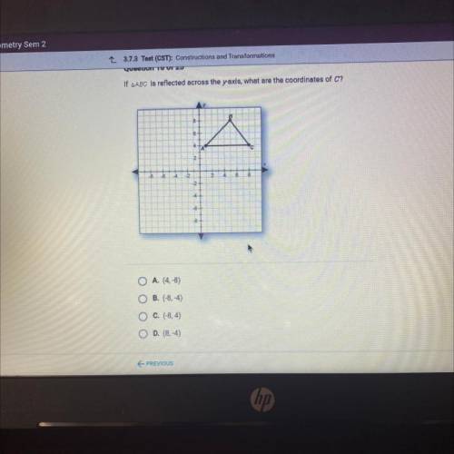 If abc is reflected across the y-axis what are the coordinates for c