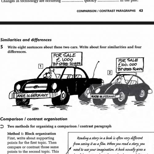 4 similarity & 4 differences sentences of this two cars picture?