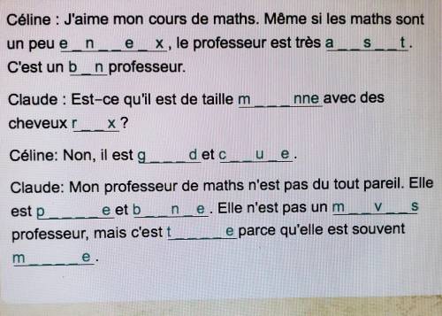 Céline and Claude are discussing their teachers. complete the following paragraph by filling in the
