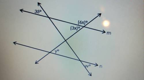 In the diagram, lines m and n are parallel. What is the measure of w?