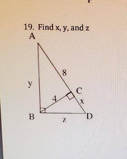 Find x, y, and z for this triangle