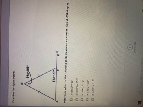 Determine which of the following angle measures are correct. Select all the apply