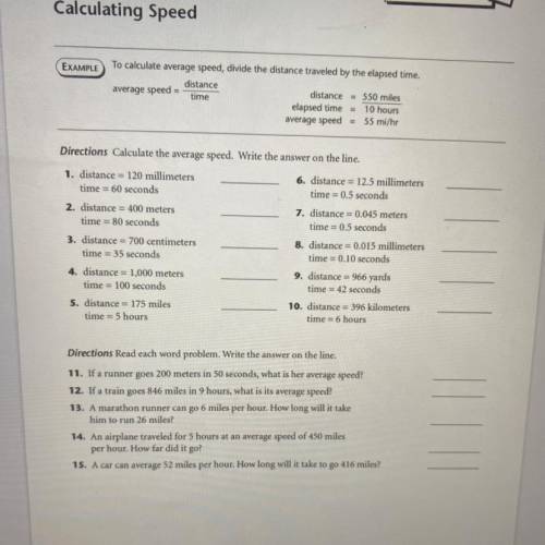 (60 points pls help thx)a worksheet on calculating speed
