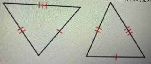 Determine if the two triangles are congruent. If they are, state how you know.

A) Not enough info
