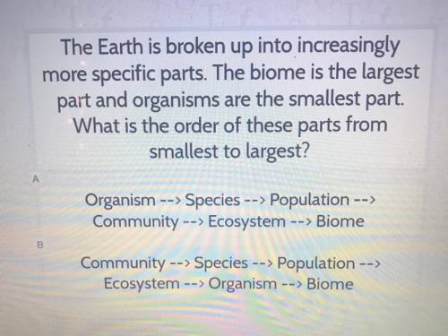 The earth is broken up into increasingly more specific parts. The biome is the largest part and org