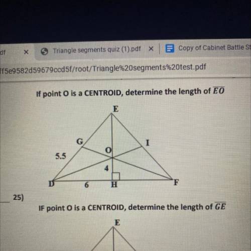 If point O is a CENTROID, determine the length of EO