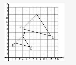 Triangle J′K′L′ shown on the grid below is a dilation of triangle JKL using the origin as the cente