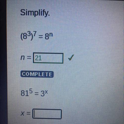 Simplify 81^5 = 3^х x=