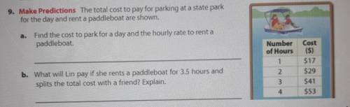 9. Make Predictions The total cost to pay for parking at a state park for the day and rent a paddle