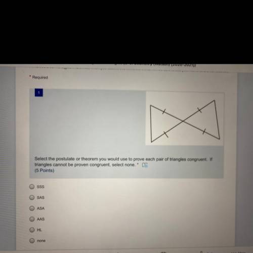 1

Select the postulate or theorem you would use to prove each pair of triangles congruent. If
tri