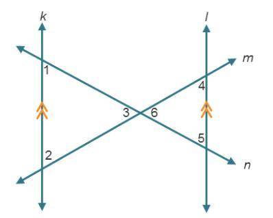 Given that k ∥ l, identify the congruent angles in the triangles.
∠1≅ 
∠2≅ 
∠3≅