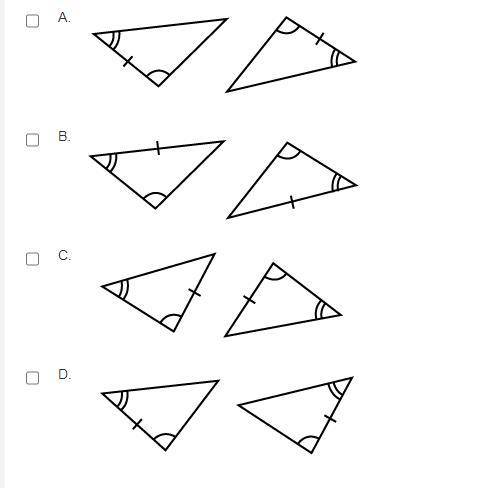 Which pair of triangles is congruent by ASA? Select all that apply.