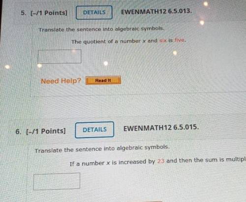 Translating words into algebraic symbols please label the question so I know which one they go to
