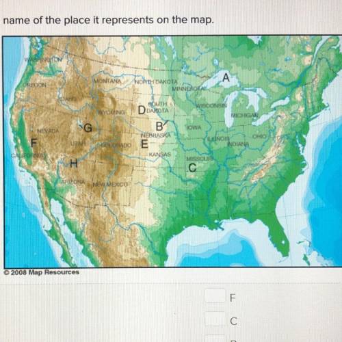 Match the letter with the name of the place it represents on the map,