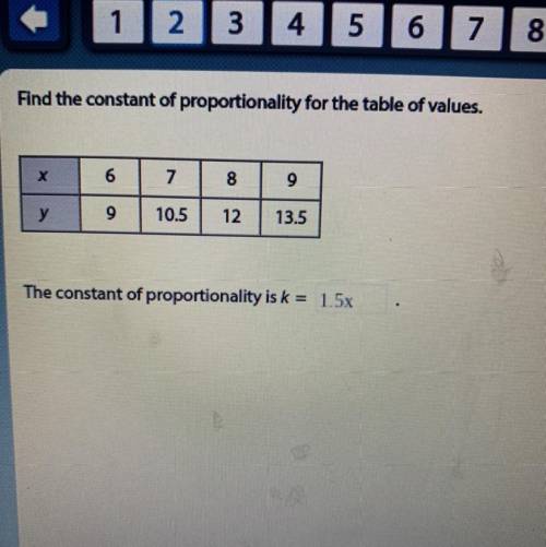Find the constant of proportionality for the table of values