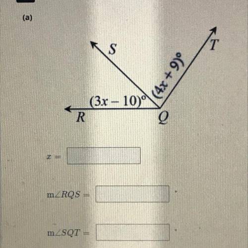 If m < RQT = 125° , determine the value of X. Then determine m < RQS and m < SQT.

X = __
