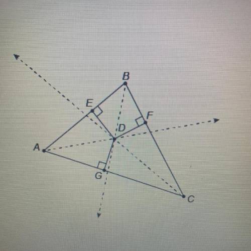 AD BD, and CD are angle bisectors of the vertex

angles of ABC.CF = 8
CD = 17 meters.
What is DE?