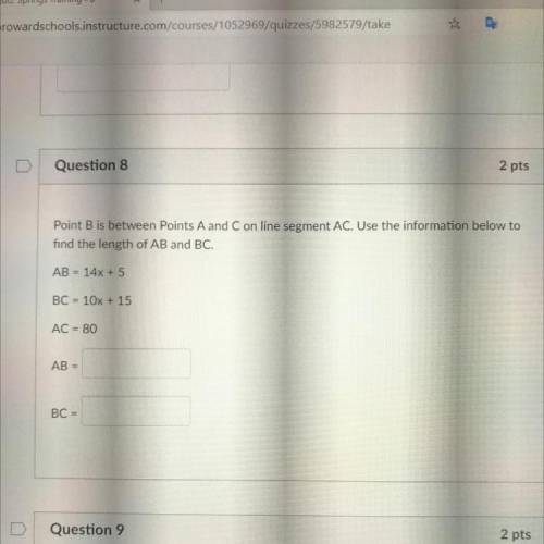 Point B is between points A and C on line segment AC