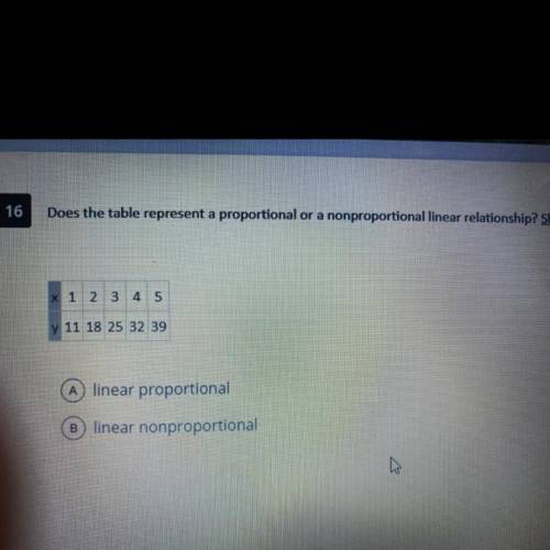 Does the table represent a proportional or a nonproportional liner relationship