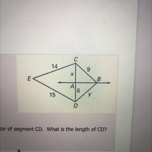 PLEASE HELP!!! In the diagram, line AB is a perpendicular bisector of segment CD. What is the lengt