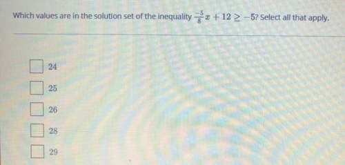 Which values are in the solution set of the inequality *** +12 2–5? Select all that apply.

24
25